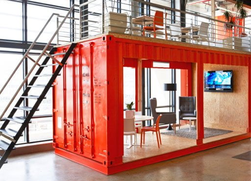 Red shipping container meeting room