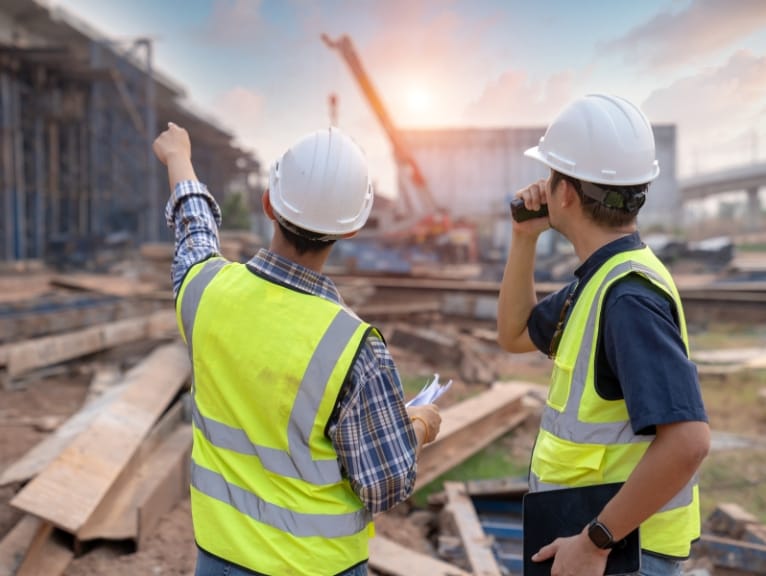 Two construction workers on a site