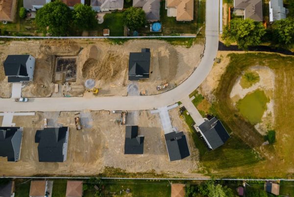 Aerial view of new housing development under construction