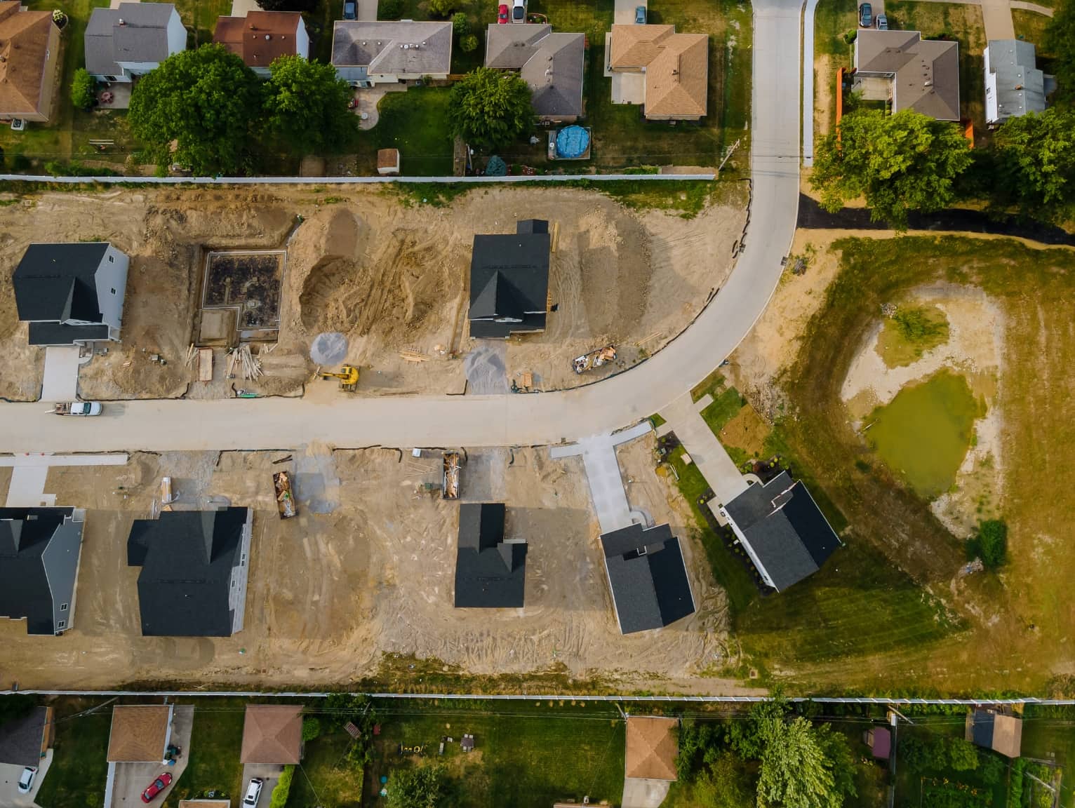 Aerial view of new housing development under construction