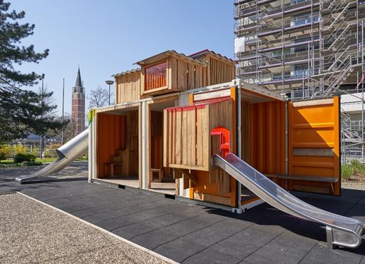 a play space made from a shipping container