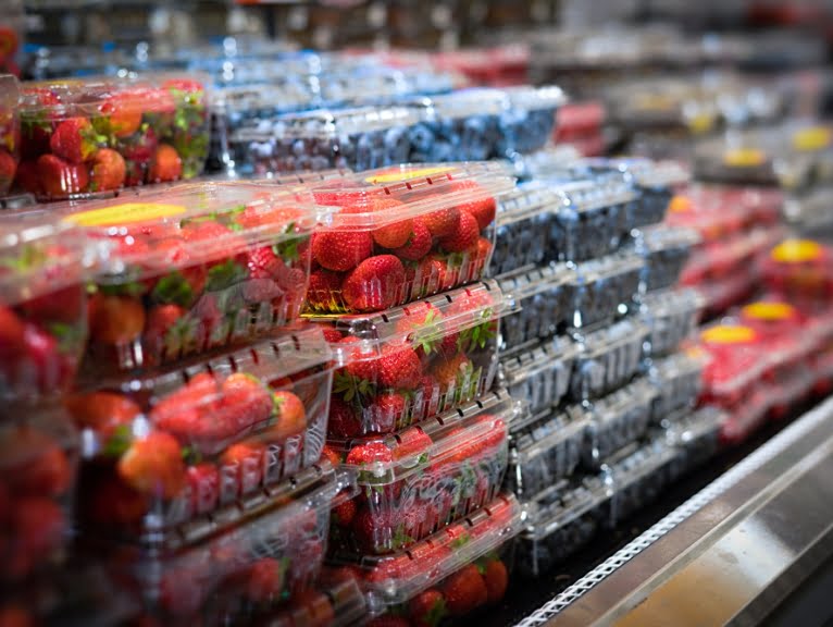 Refrigerated fruits in a supermarket