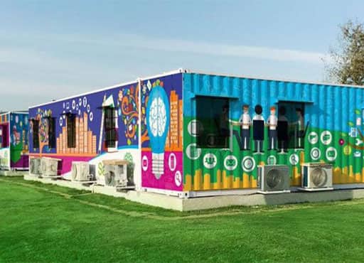 Shipping Container School Bright Colours