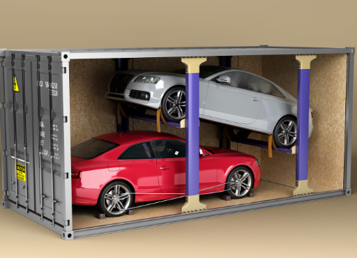 Two cars in a shipping container