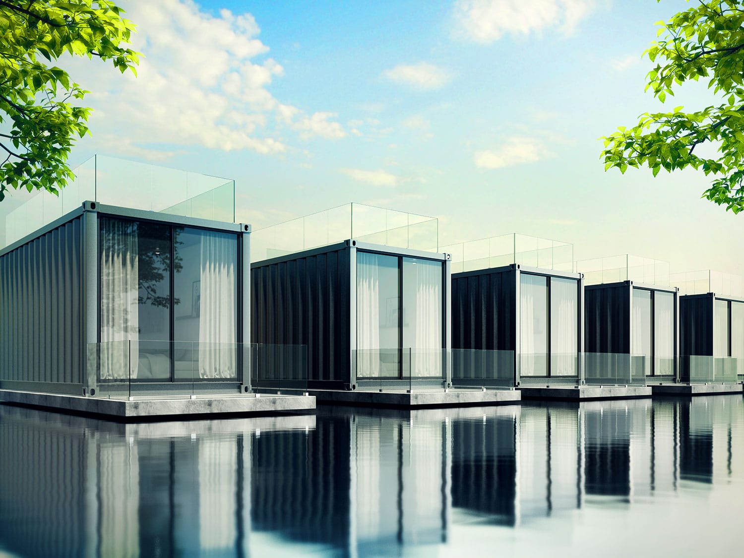 Converted Shipping Containers on water