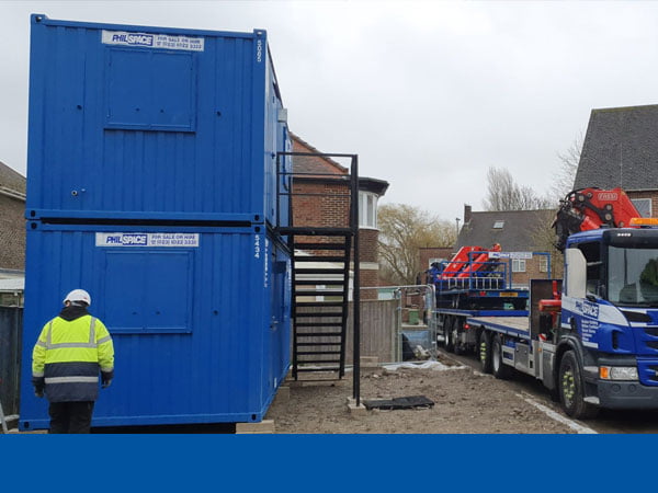 Double-stacked welfare units at site in Drayton, Portsmouth