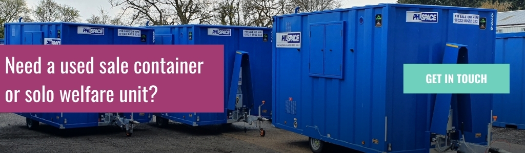 An image of philspace containers behind text reading 'need a used sale container or solo welfare units'