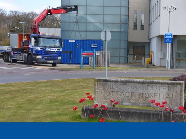 Dropping off a unit at Lymington Hospital