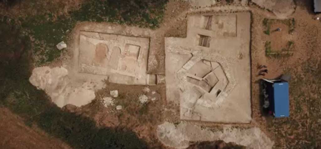 Aerial view of the Meonstoke archaeological dig site with a Philspace container visible on the right